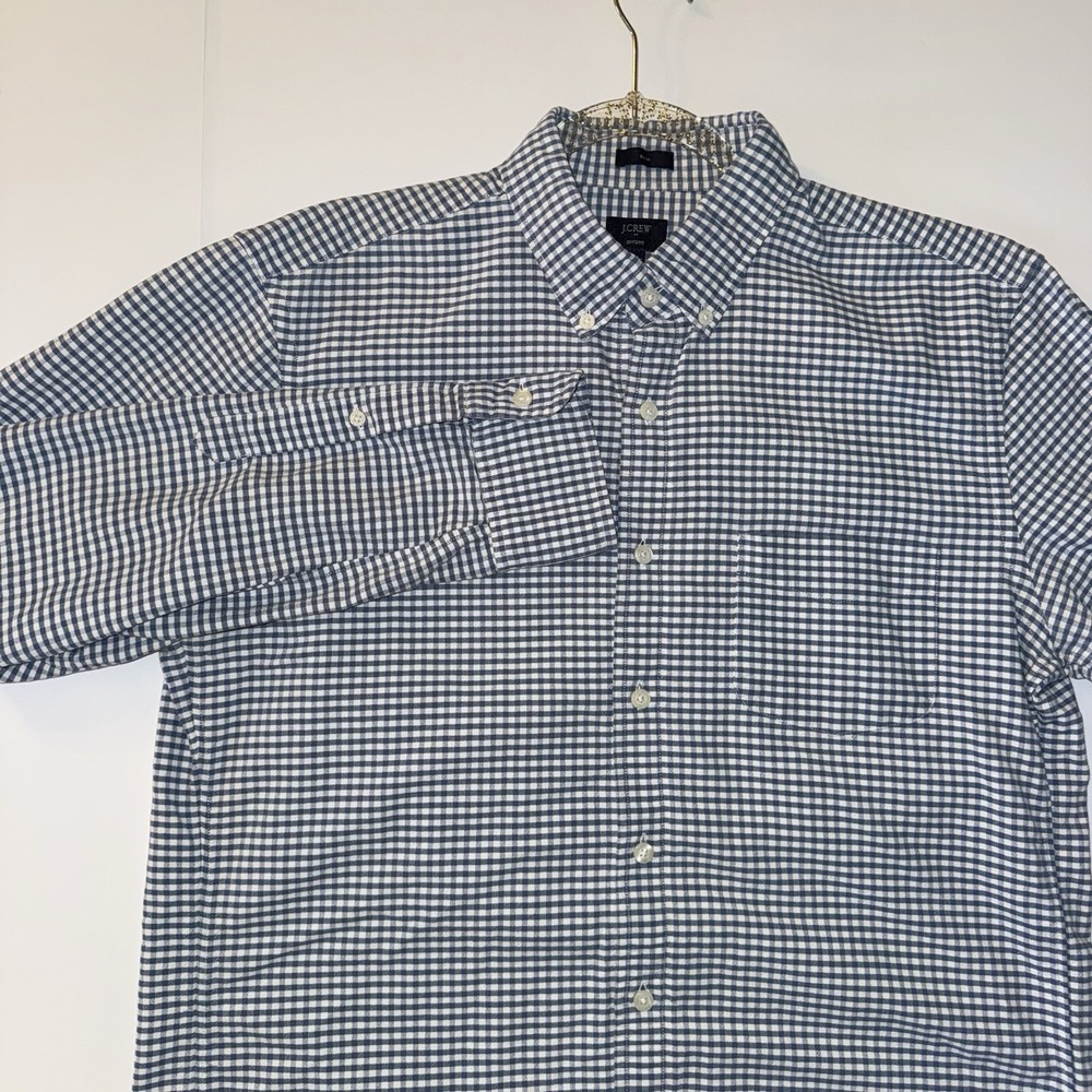 Men's‎ Large J.CREW Cotton Oxford Blue White Plaid Long Sleeve Slim Button-Down